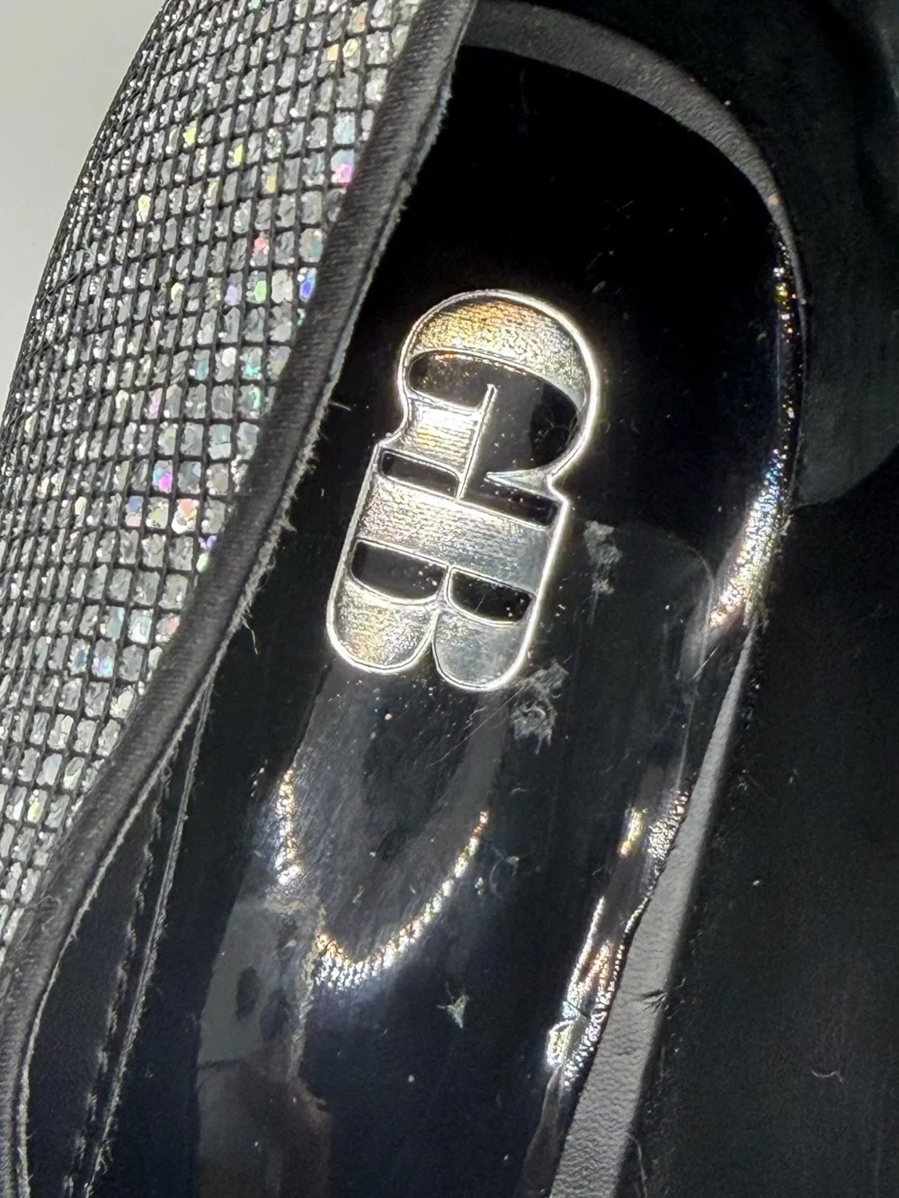 Gianni Bini Silver “Aurora” Disco-Style Glitter Mary Jane Platform Heels
